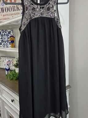 Esley Black Dress with Silver and Purple Beaded Yoke